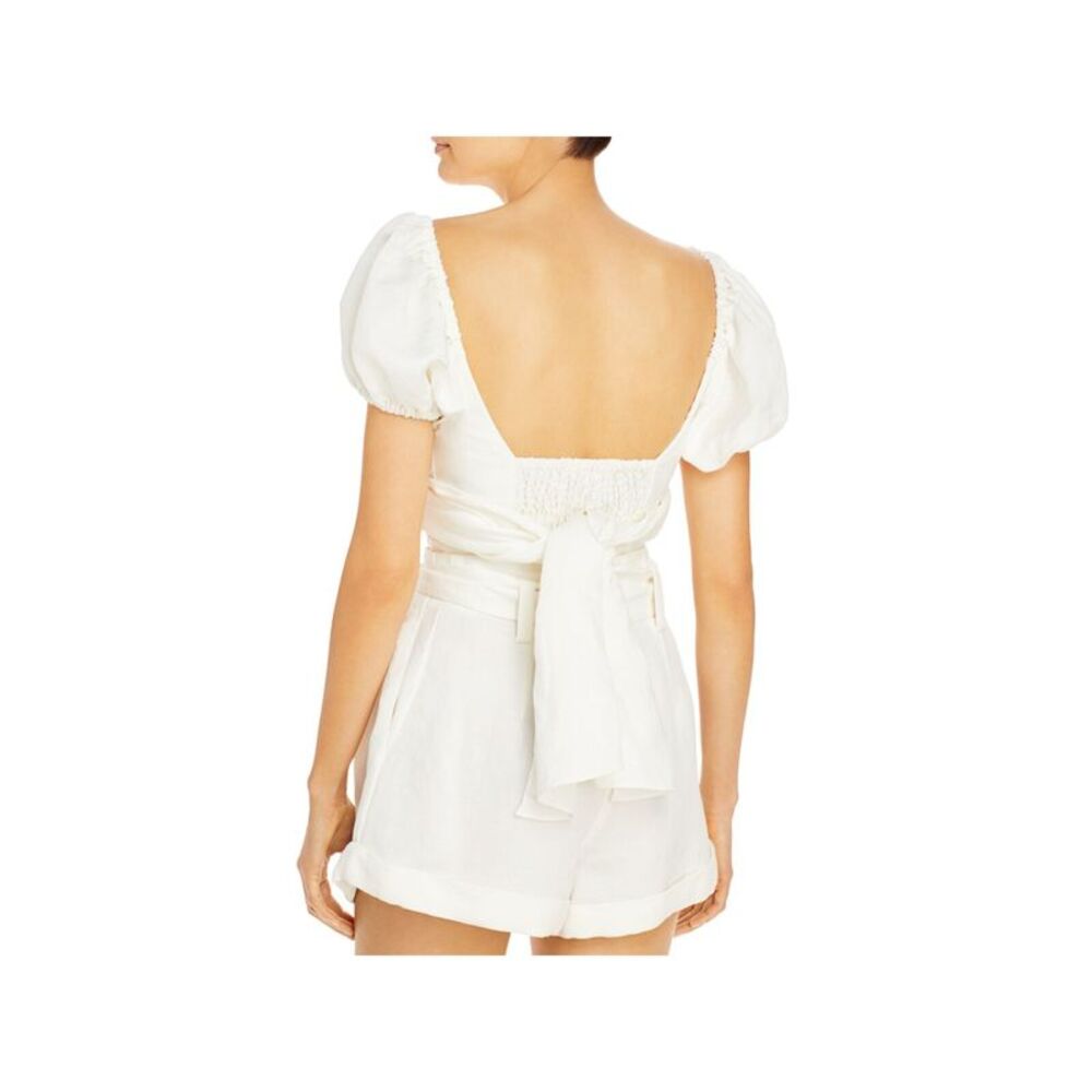SIGNIFICANT OTHER Womens Ivory Tie Pouf Sleeve Evening Crop Top 10 - Picture 2 of 2